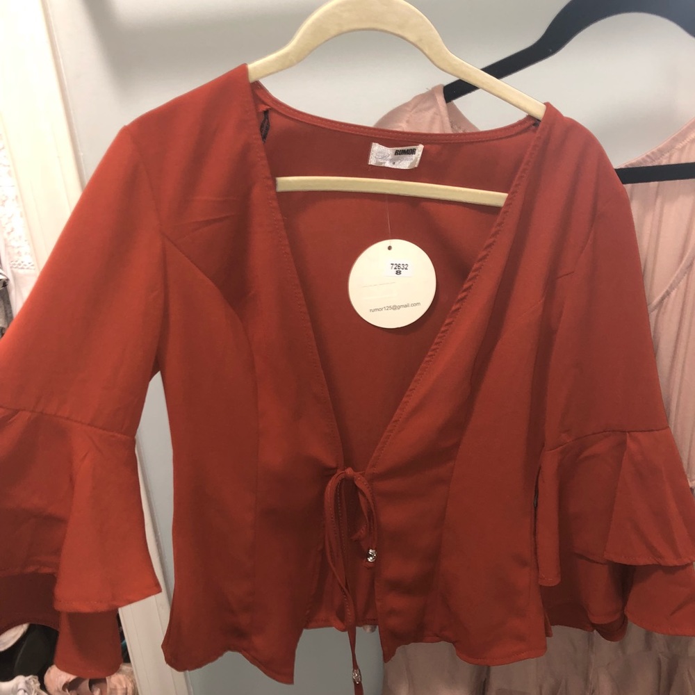 Burnt orange tie-front top
